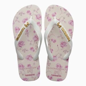 LoveShackFancy Havaianas White and Pink Floral Sandals